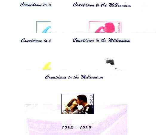 Angola 1999 Countdown to the Millennium #09 (1980-1989) imperf souvenir sheet (Charles & Di and SNCF Train) the set of 5 imperf progressive proofs comprising various 2,3 & 4-colour combinations plus all 5 colours unmounted mint