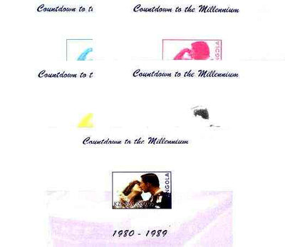 Angola 1999 Countdown to the Millennium #09 (1980-1989) imperf souvenir sheet (Charles & Di and SNCF Train) the set of 5 imperf progressive proofs comprising various 2,3 & 4-colour combinations plus all 5 colours unmounted mint