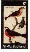 Staffa 1982 Birds #25 (Thrush & Nuthatch) imperf,souvenir sheet (£1 value) unmounted mint