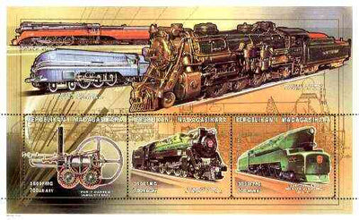 Madagascar 1999 Railways (Early) perf souvenir sheet containing 3 values unmounted mint