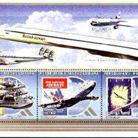 Madagascar 1999 Aircraft (Concorde, Flying Boat, etc) perf souvenir sheet containing 3 values unmounted mint