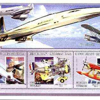 Madagascar 1999 Aircraft (Concorde, HP, Curtiss, etc) perf souvenir sheet containing 3 values unmounted mint