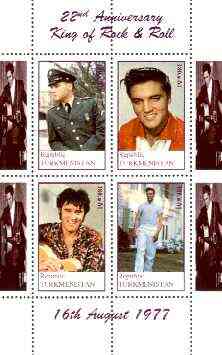 Turkmenistan 1999 22nd Death Anniversary of Elvis perf sheetlet containing set of 4 values unmounted mint