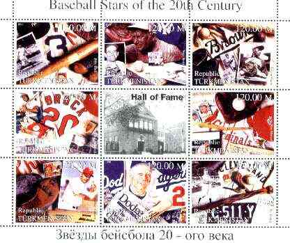 Turkmenistan 1999 Baseball Stars of the 20th Century perf sheetlet containing set of 8 values unmounted mint