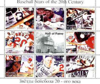 Turkmenistan 1999 Baseball Stars of the 20th Century perf sheetlet containing set of 8 values unmounted mint
