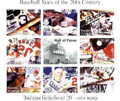Turkmenistan 1999 Baseball Stars of the 20th Century imperf sheetlet containing set of 8 values unmounted mint