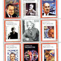 Tadjikistan 1999 Pioneers of the 20th Century perf sheetlet containing set of 9 values,(Einstein, Sikorsky, Picasso, G B Shaw, etc) unmounted mint