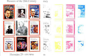 Tadjikistan 1999 Pioneers of the 20th Century sheetlet containing set of 9 values,,the set of 5 imperf progressive proofs comprising the 4 individual colours plus all 4-colour composite