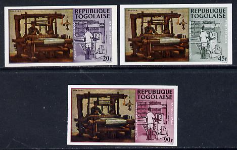 Togo 1968 Paintings of Local Industries 20f, 45f & 90f (Weaver at Loom & Textile Plant) unmounted mint imperf (as SG 578, 80 & 82)