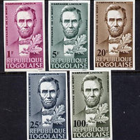 Togo 1965 Abraham Lincoln imperf set of 5 unmounted mint (as SG 413-17)