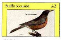 Staffa 1982 Birds #72 (American Robin) imperf deluxe sheet (£2 value) unmounted mint