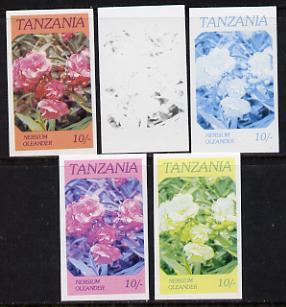 Tanzania 1986 Flowers 10s (Nersium) set of 5 imperf progressive colour proofs unmounted mint (as SG 476)