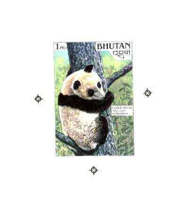 Bhutan 1990 Endangered Wildlife - Intermediate stage computer-generated artwork (as submitted for approval) for 1nu (Giant Panda) twice stamp size similar to issued design but lettering different, ex Government archives and probably unique (as Sc919)