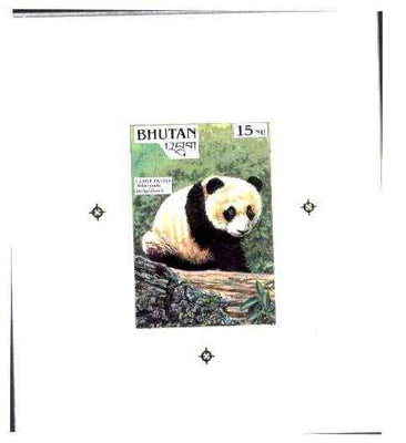Bhutan 1990 Endangered Wildlife - Intermediate stage computer-generated artwork (as submitted for approval) for 15nu (Giant Panda) twice stamp size similar to issued design but lettering different, ex Government archives and probably unique (as Sc927)