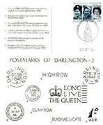 Postcard of Postal Markings of Darlington used with illustrated Darlington Philatelic Counter cancel (published by Darlington PS)