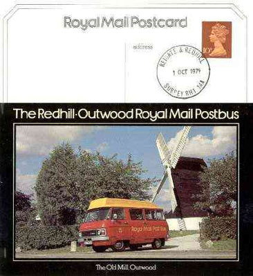 Postcard of Redhill-Outwood Postbus by Windmill (PO picture card SEPR 18/1) used with Reigate first day cancel