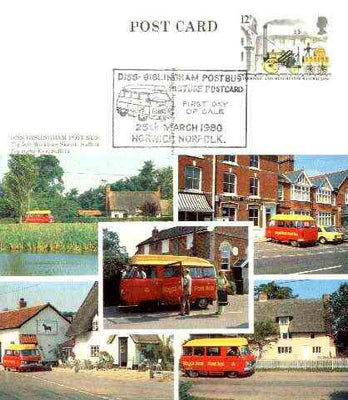 Postcard of Diss-Gillingham Postbus (PO picture card CKPO 2) used with illustrated first day cancel