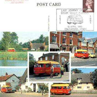 Postcard of Diss-Gillingham Postbus (PO picture card CKPO 2) used with illustrated last day Stour Valley Postbus cancel
