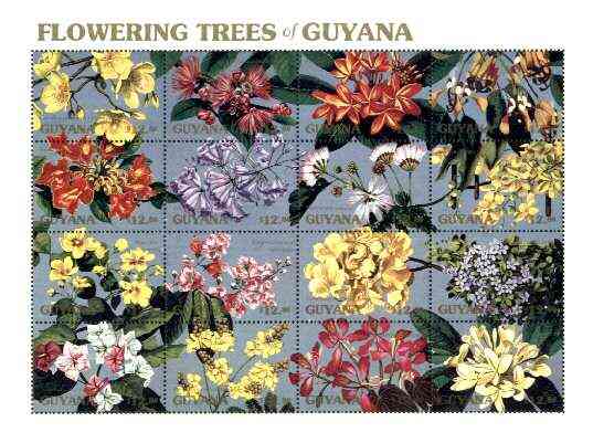 Guyana 1990 Flowering Trees sheetlet containing set of 16 values unmounted mint, Sc #2371
