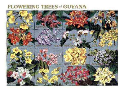 Guyana 1990 Flowering Trees sheetlet containing set of 16 values unmounted mint, Sc #2371