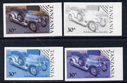 Tanzania 1986 Centenary of Motoring 30s Rolls Royce Silver Ghost set of 4 imperf progressive colour proofs (as SG 459) unmounted mint