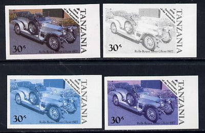 Tanzania 1986 Centenary of Motoring 30s Rolls Royce Silver Ghost set of 4 imperf progressive colour proofs (as SG 459) unmounted mint