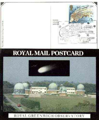 Postcard of Royal Greenwich Observatory (with Halley's Comet) (PO picture card SEPR 48) used with illustrated Halley's Comet first day cancel