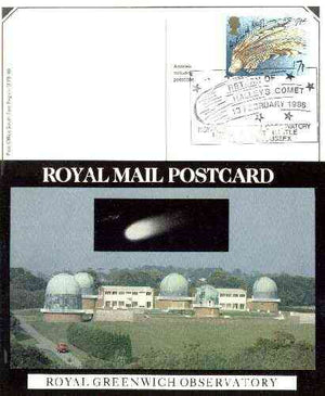 Postcard of Royal Greenwich Observatory (with Halley's Comet) (PO picture card SEPR 48) used with illustrated Halley's Comet first day cancel