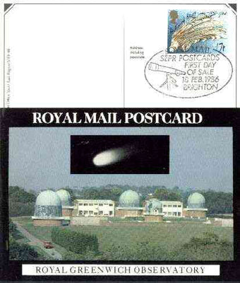 Postcard of Royal Greenwich Observatory (with Halley's Comet) (PO picture card SEPR 48) used with illustrated Brighton 'Telescope' first day cancel