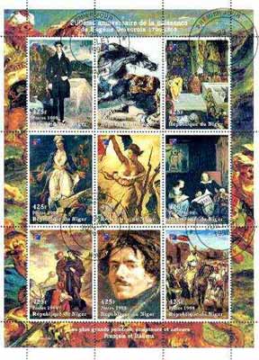 Niger Republic 1998 Paintings by Eugene Delacroix perf sheetlet containing 9 values (each with Phila France 99 logo) cto used