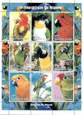 Niger Republic 1998 Parrots sheetlet containing 9 values cto used