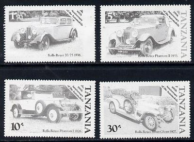 Tanzania 1986 Centenary of Motoring set of 4 values each in perforated colour proofs in black only (4 proofs as SG 456-59) unmounted mint