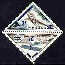 Monaco 1956 Postage Due 2f on 4f Triangular (Monoplane & Comet) overprinted & surcharged for Postage se-tenant pair unmounted mint, SG 555a