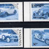 Tanzania 1986 Centenary of Motoring set of 4 values each in perforated colour proofs in blue & black only (4 proofs as SG 456-59) unmounted mint