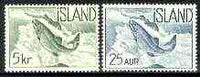 Iceland 1959 Atlantic Salmon 25a blue & 5k green both unmounted mint, SG 368 & 371