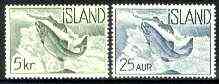 Iceland 1959 Atlantic Salmon 25a blue & 5k green both unmounted mint, SG 368 & 371