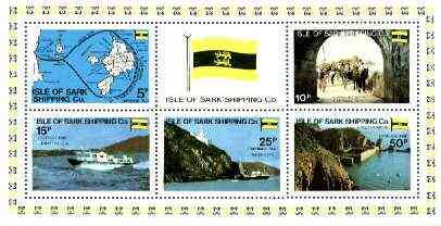 Isle of Sark Shipping Co perf sheetlet containing set of 6 (Map, Flag Ships, etc) unmounted mint