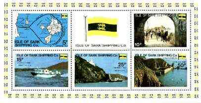 Isle of Sark Shipping Co perf sheetlet containing set of 6 (Map, Flag Ships, etc) unmounted mint