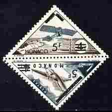 Monaco 1956 Postage Due 5f on 4f Triangular (Monoplane & Comet) overprinted & surcharged for Postage se-tenant pair unmounted mint, SG 559a