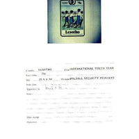 Lesotho 1985 Internatioanl Youth Year - photographic proof of 75s value (Three Guides on Parade) on sheet with handstamp and signature of approval, almost certainly unique, as SG 654