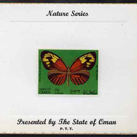 Oman 1970 Butterflies (Heliconus amazonia) perf 3b value mounted on special 'Nature Series' presentation card inscribed 'Presented by the State of Oman'