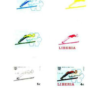 Liberia 1976 Innsbruck Winter Olympics 4c Ski Jumping the set of 6 imperf progressive proofs comprising the 4 individual colours plus 2 and all 4-colour composites unmounted mint, as SG 1261