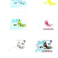 Liberia 1976 Innsbruck Winter Olympics 10c Slalom Skiing the set of 6 imperf progressive proofs comprising the 4 individual colours plus 2 and all 4-colour composites unmounted mint, as SG 1262