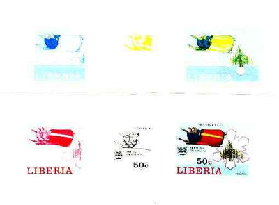 Liberia 1976 Innsbruck Winter Olympics 50c Bob Sleigh the set of 6 imperf progressive proofs comprising the 4 individual colours plus 2 and all 4-colour composites unmounted mint, as SG 1265