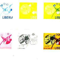 Liberia 1976 Montreal Olympics 3c Pole Vault the set of 6 imperf progressive proofs comprising the 4 individual colours plus 2 and all 4-colour composites, unmounted mint as SG 1271