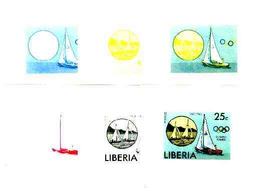 Liberia 1976 Montreal Olympics 25c Sailing the set of 6 imperf progressive proofs comprising the 4 individual colours plus 2 and all 4-colour composites unmounted mint, as SG 1273