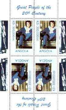 Angola 1999 Great People of the 20th Century - Elvis #1 perf sheetlet of 4 (2 tete-beche pairs with Sinatra in margins) unmounted mint