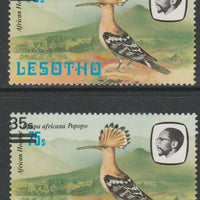 Lesotho 1986-88 Hoopoe Provisional 35s on 75s (1981 issue) with 'small s' variety plus normal for comparison, SG 721/a both unmounted mint