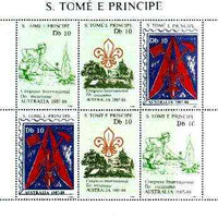 St Thomas & Prince Islands 1988 Australian International Scout Congress perf sheetlet containing two sets of 3, unmounted mint