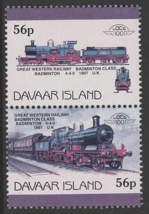 Davaar Island 1983 Locomotives #1 GWR Badminton Class 4-4-0 loco 56p perf se-tenant pair with yellow omitted,unmounted mint
